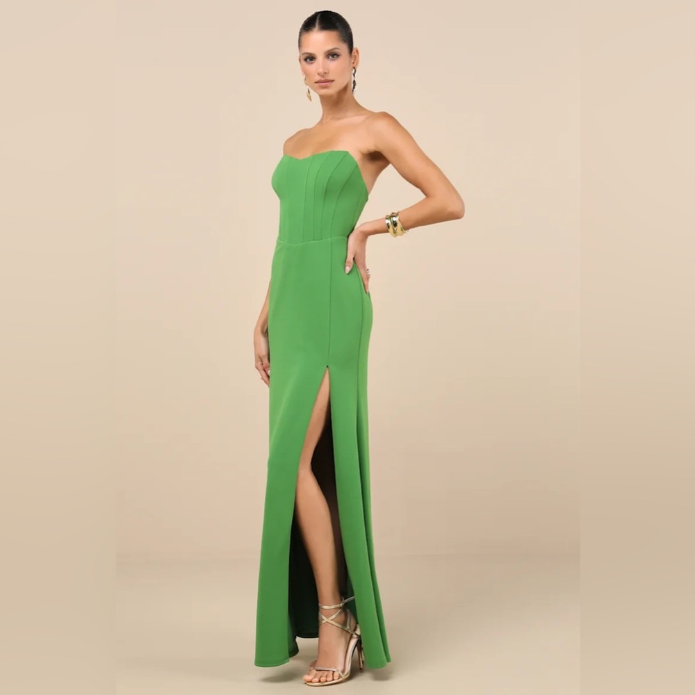 Lulus Passionate Admiration Green Strapless Bustier Maxi Dress - Size S - Picture 3 of 5